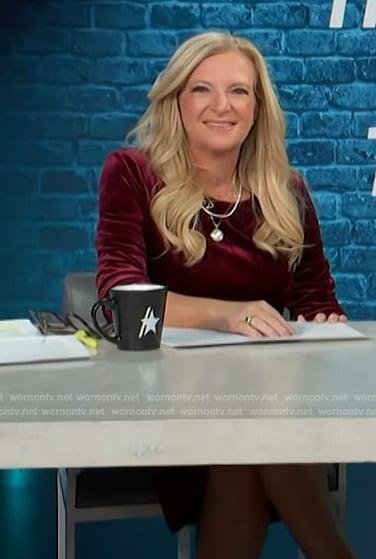 Alison Triessl's burgundy velvet dress on Access Hollywood