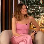 Allison Williams pink corset top and pants on The Drew Barrymore Show