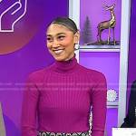 Ally’s magenta turtleneck sweater and printed mini skirt on Today