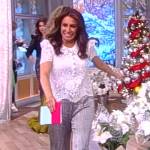 Alyssa’s white lace top and plaid pants on The View