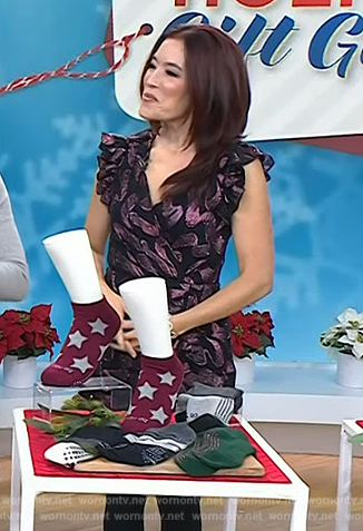 Amy Goodman's black floral metallic mini dress on Today