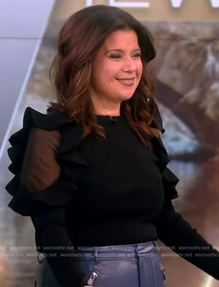 Ana's black ruffle sleeve top and leather pants on The View