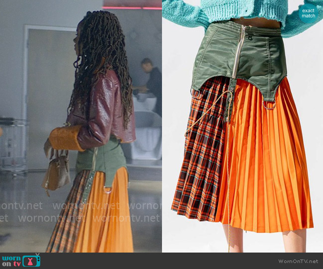 Andersson Bell Perry MA-1 Check Combination Pleats Skirt worn by Hazel-May McCall (Ashleigh Murray) on The Other Black Girl