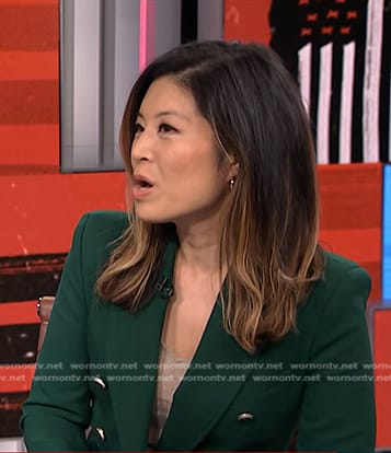 Angela Cenedella’s green double breasted blazer on NBC News Daily