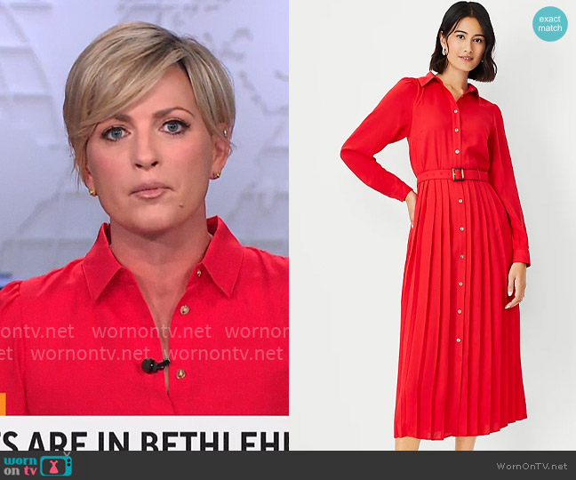 Ann Taylor Pleated Shirtdress worn by Jamie Yuccas on CBS Mornings