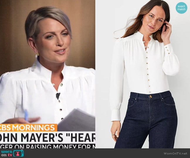 Ann Taylor Stand Collar Shirt worn by Jamie Yuccas on CBS Mornings