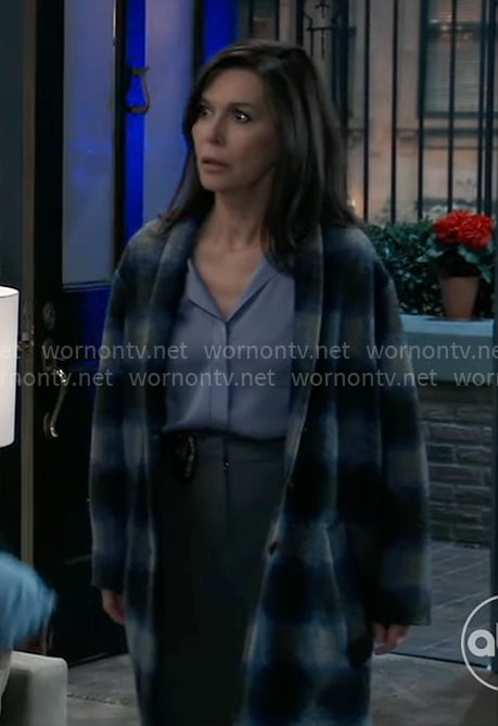 Anna’s blue plaid coat on General Hospital