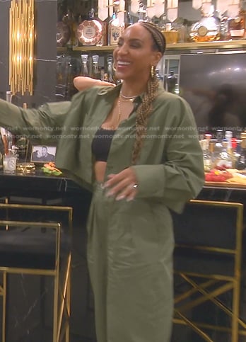 Annemarie's green cropped shirt and pants on The Real Housewives of Beverly Hills