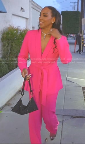 Annemarie’s pink tie waist blazer and pants on The Real Housewives of Beverly Hills