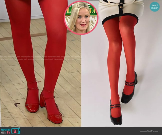 Anthropologie Opaque Tights in Red worn by Kelsey Murphy on Today