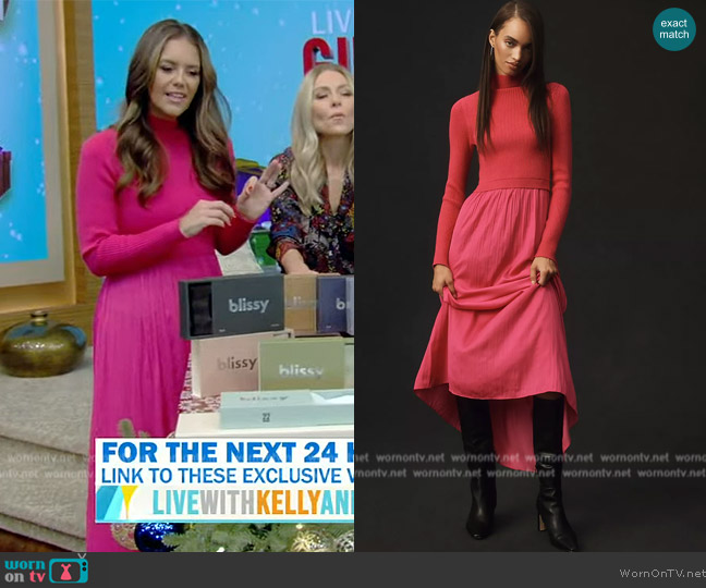 Anthropologie The Thea Twofer Sweater Dress worn by Monica Mangin on Live with Kelly and Mark