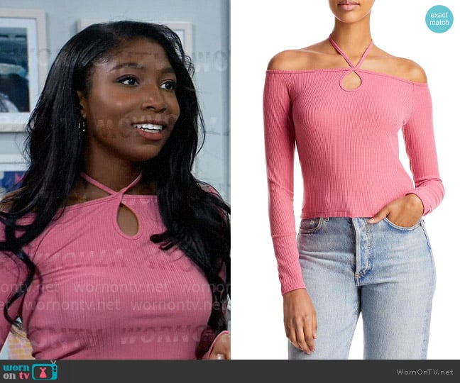 Aqua Cut Out Halter Blouse worn by Trina Robinson (Tabyana Ali) on General Hospital