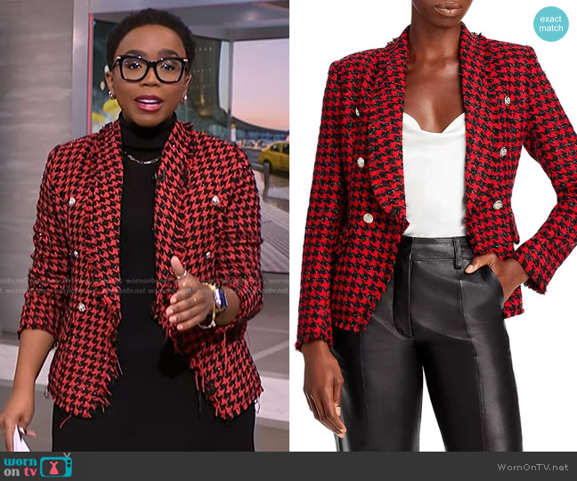 Aqua Cutaway Tweed Jacket worn by Zinhle Essamuah on NBC News Daily