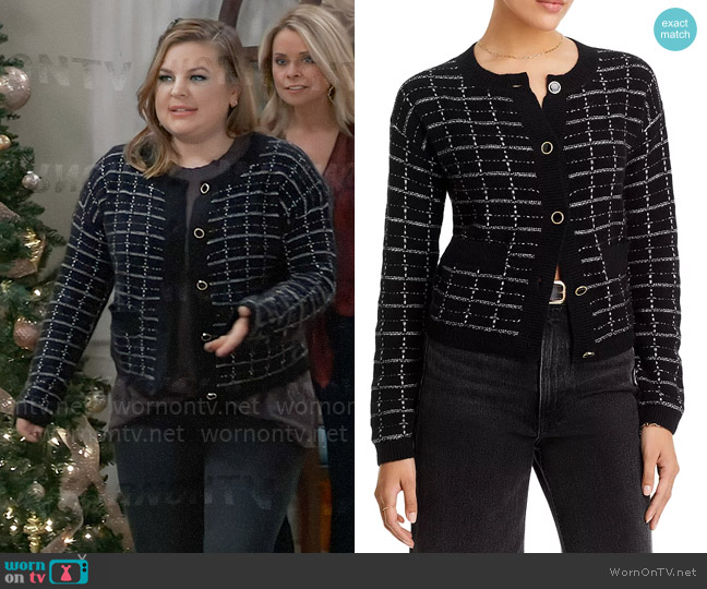 C by Bloomingdales Tweed Novelty Button Cashmere Cardigan worn by Maxie Jones (Kirsten Storms) on General Hospital