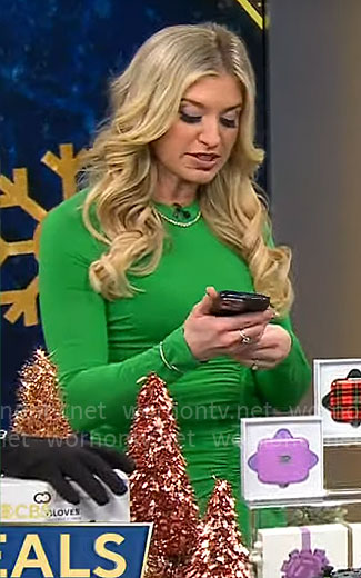 Ashley Bellman's green ruched dress on CBS Mornings