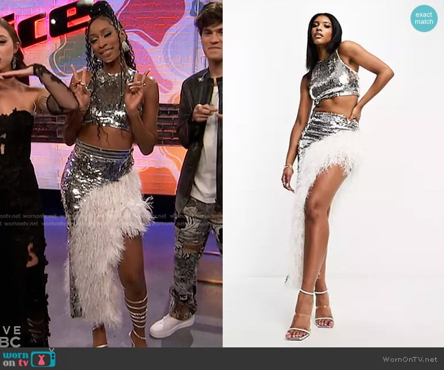 Asos Starlet Embellished Crop Top and Skirt worn by Kara Tenae on The Voice