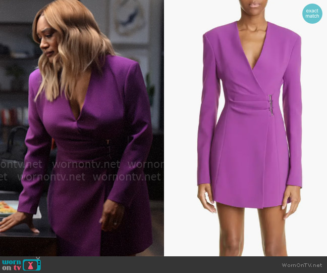 The Attico Jacquelne Long Sleeve Double Satin Wrap Minidress worn by Fatima (Crystal Hayslett) on Tyler Perrys Sistas