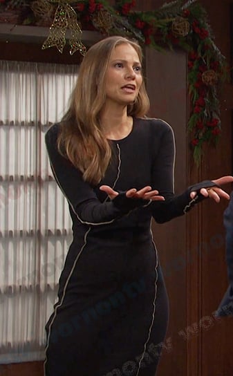 Ava's black contrast seam dress on Days of our Lives