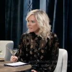 Ava’s black metallic paisley blouse on General Hospital