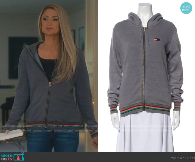 Aviator Nation Rainbow Stripe Jacket worn by Paris Hilton on Paris in Love