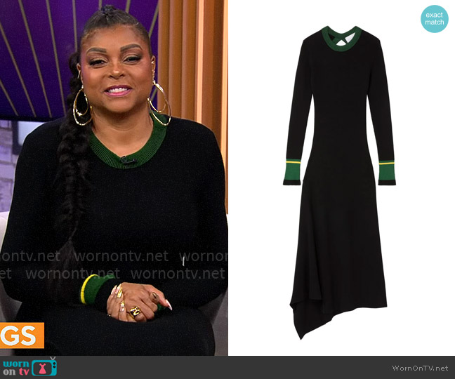 WornOnTV: Taraji P Henson’s long black sweater dress with green trims ...