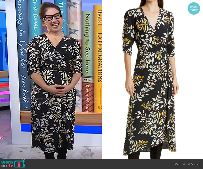 Ba&Sh Crissy Leaf Print Wrap Midi Dress worn by Lauren Grodstein on Today