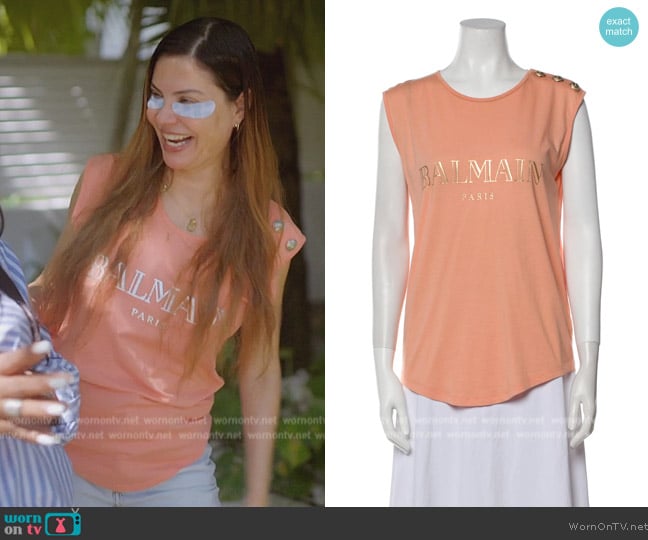 Balmain Graphic Print Scoop Neck Top worn by Adriana de Moura (Adriana de Moura) on The Real Housewives of Miami