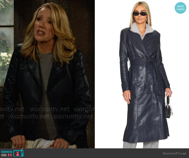 Bardot Vegan Leather Trench Coat worn by Nikki Reed Newman (Melody Thomas-Scott) on The Young and the Restless