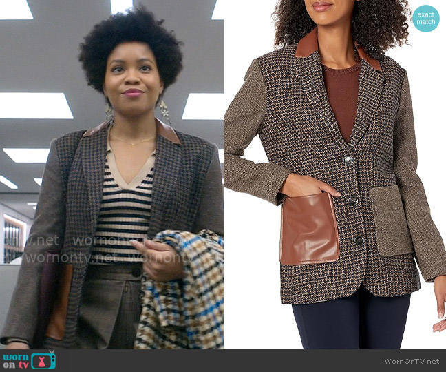 WornOnTV: Nella’s striped polo top, leather pocket blazer and pleated ...