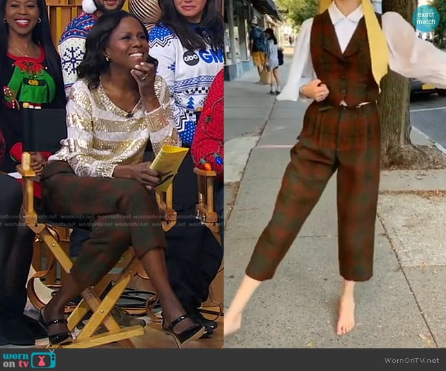 Behida Dolić Millinery Harris Tweed Pants worn by Deborah Roberts on Good Morning America