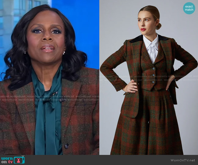 Behida Dolić Millinery Harris Tweed Blazer worn by Deborah Roberts on Good Morning America