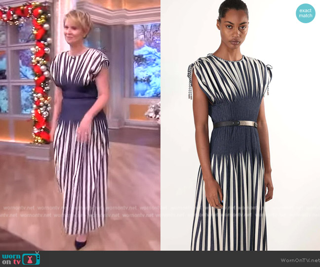 Bibhu Mohapatra Japanese Striped Day Dress with Draw String Details worn by Cynthia Nixon on The View