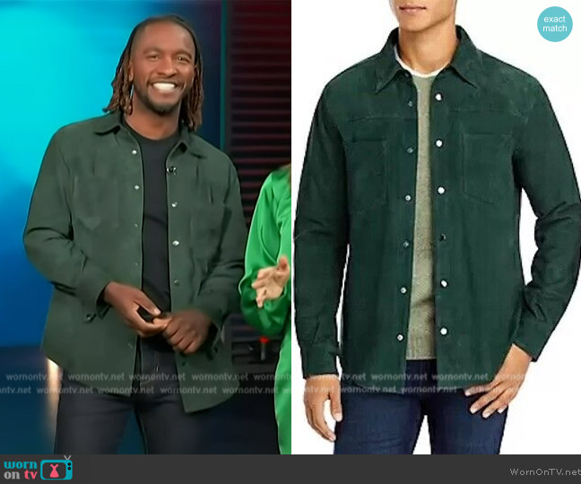 Blank NYC Leather Shirt Jacket worn by Scott Evans on Access Hollywood