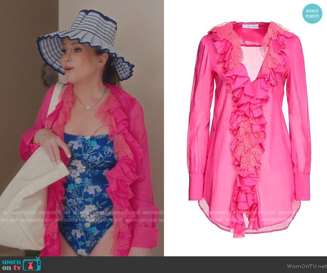 Blumarine Lace Ruffle Top worn by Kathy Hilton on Paris in Love