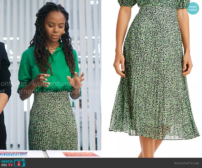 BOSS Vaplina Pleated Skirt worn by Hazel-May McCall (Ashleigh Murray) on The Other Black Girl