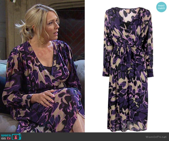 Boss Belted Wrap Front Dress in Abstract Butterfly Print worn by Nicole Walker (Arianne Zucker) on Days of our Lives