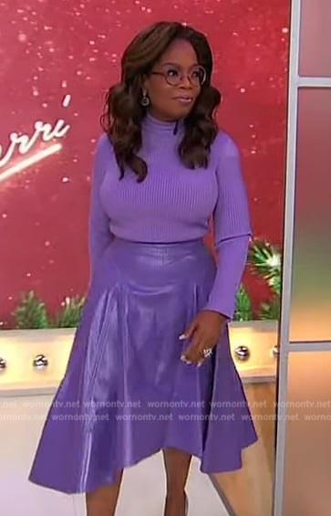 Oprah’s purple ribbed sweater and leather skirt on Sherri