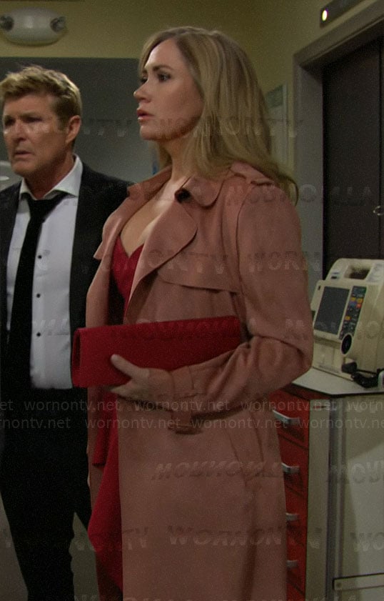 Bridget's pink suede trench coat on The Bold and the Beautiful