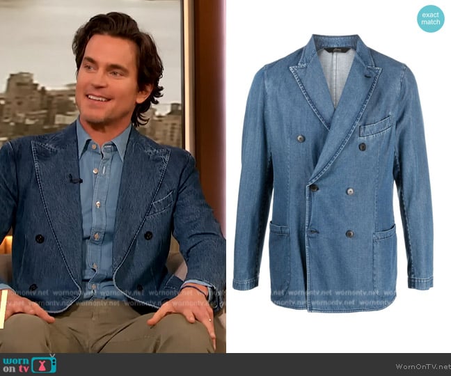 Brioni Double Breasted Denim Blazer worn by Matt Bomer on The Drew Barrymore Show