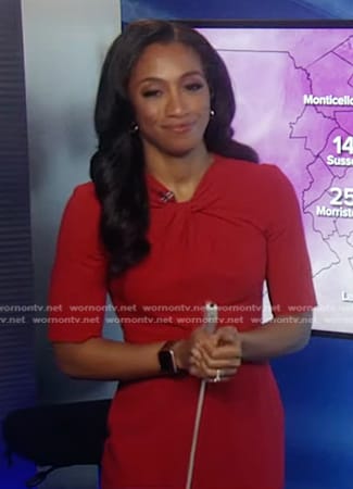 Brittany Bell’s red twist neck dress on Good Morning America