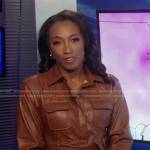 Brittany’s brown belted leather shirtdress on Good Morning America