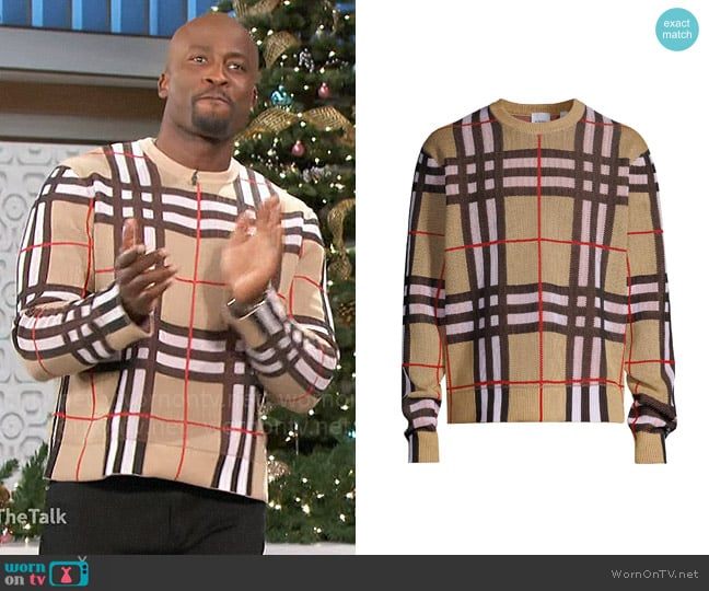 Burberry Hugo Check Sweater worn by Akbar Gbajabiamila on The Talk