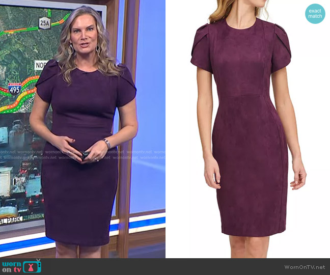 Calvin Klein Faux-Suede Tulip-Sleeve Dress worn by Emily West on Today