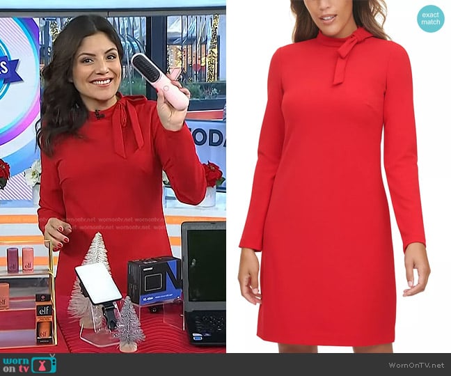 Calvin Klein Tie-Neck Scuba Crepe Sheath Dress worn by Adrianna Barrionuevo Brach on Today