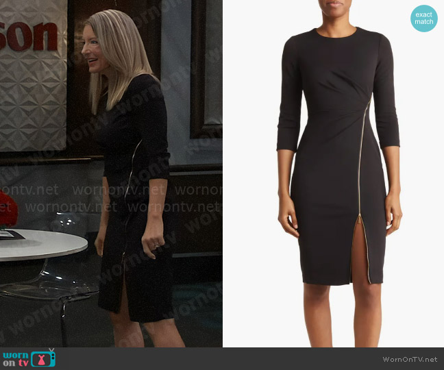 Calvin Klein Ruched Zipper Sheath Dress worn by Nina Reeves (Cynthia Watros) on General Hospital