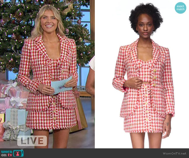 Cara Cara Red Ivory Boucle Claudine Top, Ross Blazer and Bonjour Skirt worn by Amanda Kloots on The Talk