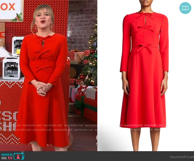 Carolina Herrera Bow Midi Dress worn by Kelly Clarkson on The Kelly Clarkson Show