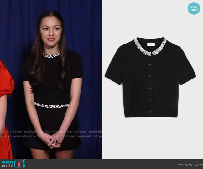 Celine Embroidered Cropped Cardigan worn by Olivia Rodrigo on The Kelly Clarkson Show