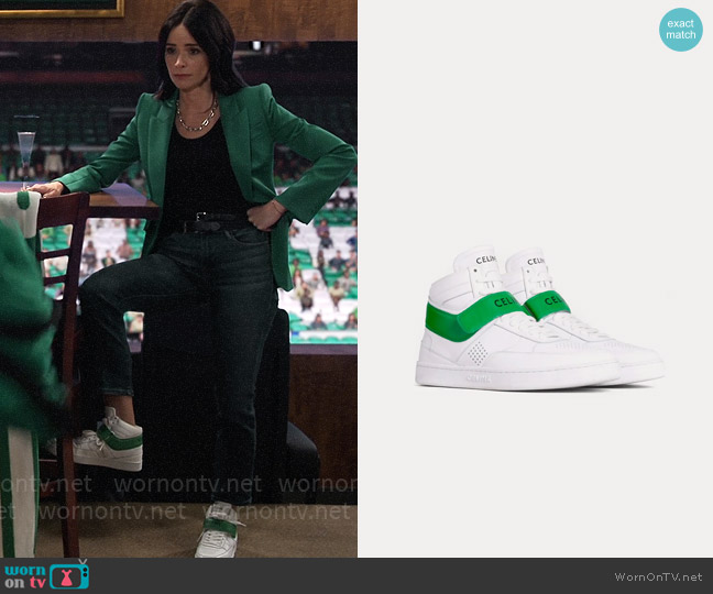 Celine CT-03 Calfskin Optic White / Green High Top Sneakers worn by Julia Mariano (Abigail Spencer) on Extended Family