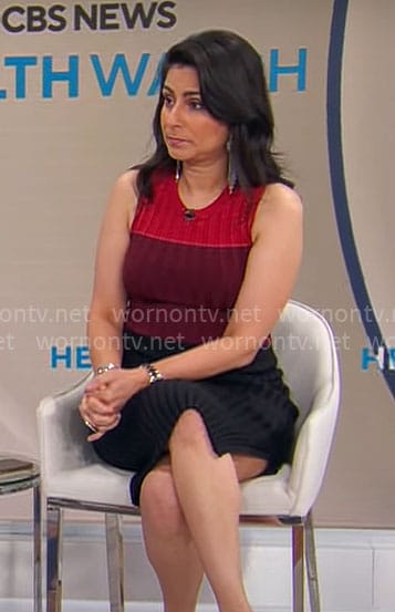 Dr Celine Gounder's red colorblock knit dress on CBS Mornings